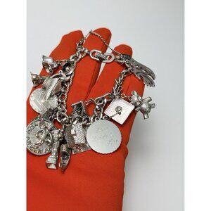 Vintage Monet Charm Bracelet Mixed Metal With Sterling Silver Charms